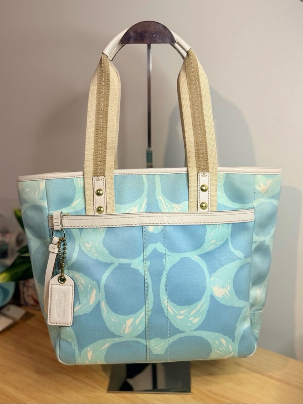 Coach Blue and Cream Signature Print Tote